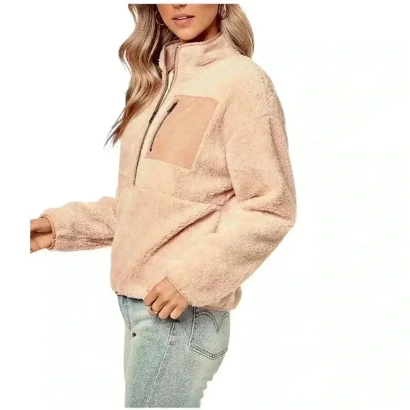 Elodie Tan Plush 1/2 Zip Jacket Size S Women's Fleece Sweatshirt Sweater Cozy - Picture 2 of 10